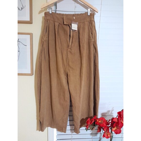 NWT Free People Cool Harbor Wide Leg Pants Brown Sand Sz Large - Picture 2 of 7